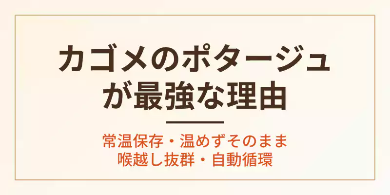 備蓄スープとしてカゴメのポタージュが最強である4つの理由を解説するセクションバナー。