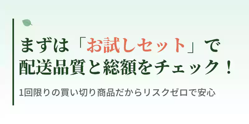 注文画面で実際の総額を確認してミレーをお試しすることをおすすめするまとめバナー画像